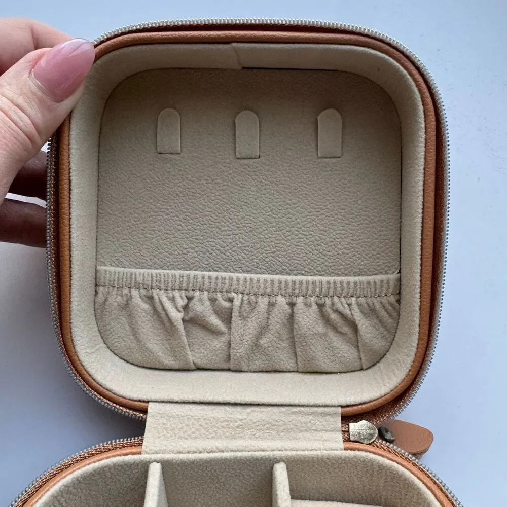 Samara Chestnut Vegan Leather Mini Organizer Portable Display Travel Jewelry Box